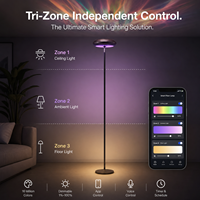 Lámpara de Pie Inteligente RGBWW con Control Inteligente, 1500LM, Regulable en Tres Zonas, con App WiFi Matter para Juegos y Sala de Estar