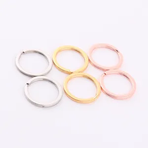 Warna rose gold 25mm logam datar split gantungan kunci untuk hadiah gantungan kunci