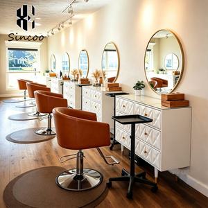 Fauteuil de Barbier Moderne pour Femmes, Marron, Structure en Acier Inoxydable, Siège en Cuir, Pompe Hydraulique, Hauteur Réglable, Rotation 360°, pour Salon de Coiffure - Product Image 5