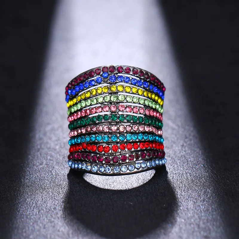 Emmaya anel arco-íris colorido, joia bohi, cristal, zircônia, prateado, fresco, para mulheres, homens, festa, presente