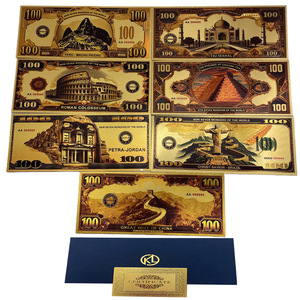 Billet <span class=keywords><strong>de</strong></span> <span class=keywords><strong>banque</strong></span> personnalisé en gros, collection Sept Merveilles <span class=keywords><strong>du</strong></span> <span class=keywords><strong>Monde</strong></span>, billet <span class=keywords><strong>de</strong></span> <span class=keywords><strong>banque</strong></span> imprimé en feuille d'or 24 carats double face - Product Image 6
