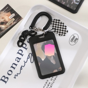 Porte-clés porte-cartes photo <span class=keywords><strong>Kpop</strong></span> noir 10CM lanière rétractable étudiant personnel Id Pvc Photo hologramme carte manchon protecteur clair - Product Image 4
