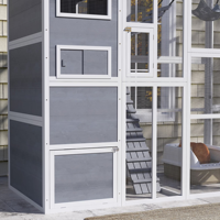 Maison pour chat spacieuse et moderne de luxe en bois de sapin, enclos extérieur pour chat avec accès direct, condo pour chat, enclos pour chat en maille métallique résistant pour jardin, toutes saisons