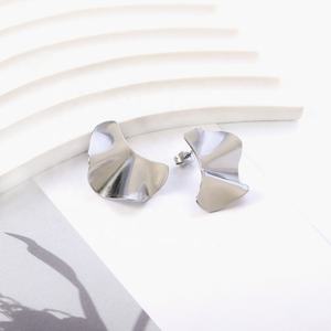 Wholesale Custom Minimalist Stainless Steel <b>Earrings</b> 18K Gold Plated Women Irregular Glossy Bump Fan Shape <b>Stud</b> <b>Earrings</b> - Product Image 6