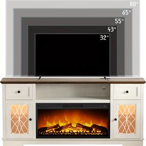 Soporte de TV para <span class=keywords><strong>chimenea</strong></span> eléctrica con estación de carga | Centro de entretenimiento de granja para TV de 80 pulgadas, almacenamiento cerrado con <span class=keywords><strong>puerta</strong></span> de vidrio - Product Image 2