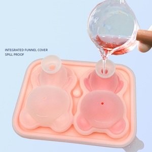卸売2キャビティ3DテディベアシリコンコーヒーアイスボールメーカーモールドBPAフリーアイスキューブトレイ蓋付き - Product Image 2