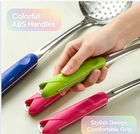 Ustensiles de cuisine colorés avec manche en ABS, en acier inoxydable 201 poli miroir : Louche, Cuillère ajourée, Spatule, Écumoire pour la cuisine domestique