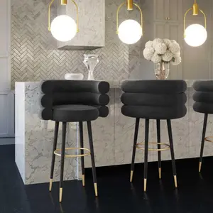Luxus Bistro Lounge Möbel für Restaurant Küche Freizeit Metallrahmen Samt High Dining Bar Stuhl