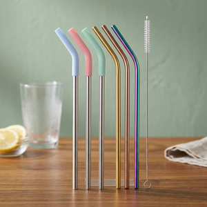 Modern <b>Metal</b> Drinking <b>Straws</b> 6-Pack Reusable Bar Accessories Multicolor Set - Product Image 5