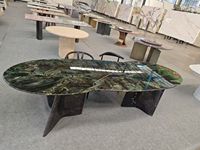 Table à manger en pierre de luxe haut de gamme, taille personnalisée, plateau en marbre ovale/rond