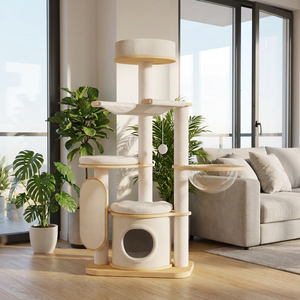 Arbre à chat extra-large en bois massif pour toute la famille, structure d'escalade multi-niveaux pour chats, centre d'activités intérieur - Product Image 6