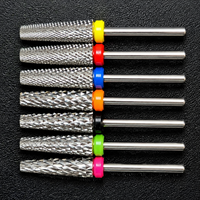 Jeu de fraises rotatives en carbure de tungstène de qualité supérieure, double coupe, avec anneau de couleur, tige de 3/32 po pour perceuse à ongles électrique