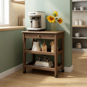 Chariot de rangement multifonctionnel en bois massif avec roulettes, design rustique, mobilier moderne pour la maison, utilisation dans le salon - Product Image 4