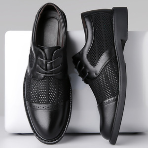 Men's Business Casual Leather Shoes <b>White</b> And Black <b>Lace</b>-up Breathable Mesh Soft Sole Office Career Dress Shoes - Product Image 2
