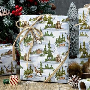 Original winter Christmas water-saving colorful brown bear and moose Christmas tree pattern gift copper <b>plate</b> packaging paper - Product Image 1
