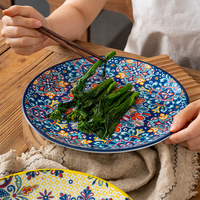 Ensemble d'assiettes en céramique de style bohème, motif ethnique coloré, assiette à dîner, assiette à fruits, assiette à steak, assiette à pâtes pour la décoration de la table de la cuisine à la maison