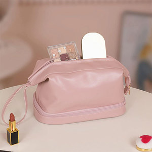 Grande trousse à maquillage en cuir PU, fermeture éclair, résistante à l'eau, douce, portable, pochette de rangement cosmétique, organiseur de voyage, étui de couleur personnalisée - Product Image 3