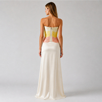 Robe de soirée sexy sans bretelles pour femme, à franges dégradées, en satin lisse et brillant, pour banquet, fête, occasion formelle, Vestido