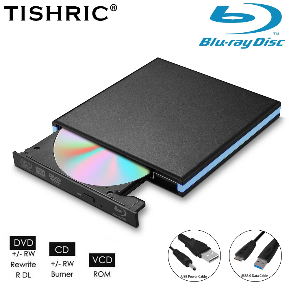 TISHRIC ไดรฟ์บลูเรย์ภายนอกเครื่องอ่านอักษรเครื่องเล่น Blu-Ray USB 3.0 CD DVD สําหรับ Windows MacBook แล็ปท็อปเดสก์ท็อป