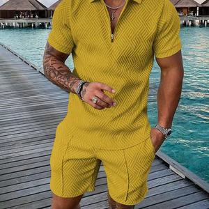 ชุดเซ็ตเสื้อโปโลคอปกซิปพิมพ์ลาย 3 มิติ แฟชั่นฤดูร้อนลำลองแบบ OEM สั่งทำได้ พร้อมกางเกงขาสั้นสองชิ้นสำหรับผู้ชาย - Product Image 4