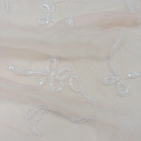 Tissu en Tulle Rose Poudré avec Broderie de Perles, Paillettes et Ruban, Style Coquette Délicat, pour Robes de Mariage, Soirée, Filles et Garçons
