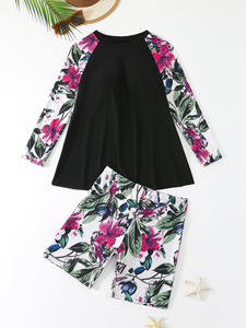 STOCK 3Colors Print Plus Size <strong>Swimsuit</strong> Long Sleeve Shirt Top and <strong>Boyleg</strong> Short Set <strong>Lady</strong> Two Pieces Swimwear XL-4XL - Product Image 6