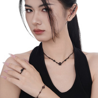 Bague ajustable personnalisée en argent sterling S925, forme de rose noire, pour femmes, bijoux sur le thème des vampires sombres pour Halloween