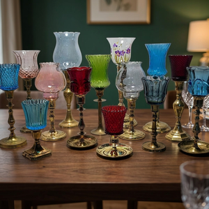 Supports de bougies en verre vintage de luxe classiques en gros, avec supports en laiton et coupelles décoratives colorées pour mariages, événements et maison - Product Image 4