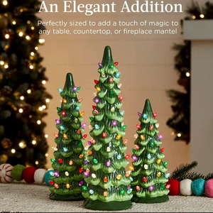 Ceramic Christmas Tree <b>Lights</b> Set Of 3 Warm Colors Battery Operated <b>Light</b> Up Decorations For Holiday Display - Product Image 4