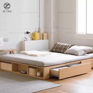 Branch Wood Products No Headboard Solid Oak Wood Drawer Box Body Storage <strong>Bed</strong> Modern and Simple Tatami Double <strong>Bed</strong> Customizable - Product Image 4