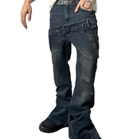 Jeans Vintage Rock Revival pour hommes, pantalon en jean évasé délavé à double ceinture coupe ajustée