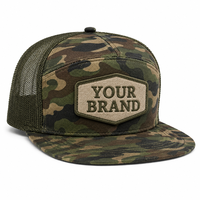 Gorra Trucker Personalizada Sublimada con Diseño de Camuflaje, 7 Paneles, Visera Plana, Parche Tejido, para Campismo, Pesca, Clubes, Marca Privada, Gorras de Malla