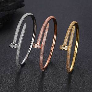 Cross-border Bestseller Classic studded Open Clasp Brass Electroplated ZIRCON Trendy Unisex Bracelet European American Fashion - Product Image 1