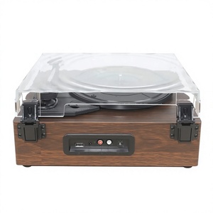 Tourne-disque vintage en bois <span class=keywords><strong>de</strong></span> noyer brun foncé, 3 vitesses, avec haut-parleurs stéréo intégrés, décoration rétro pour la maison - Product Image 4