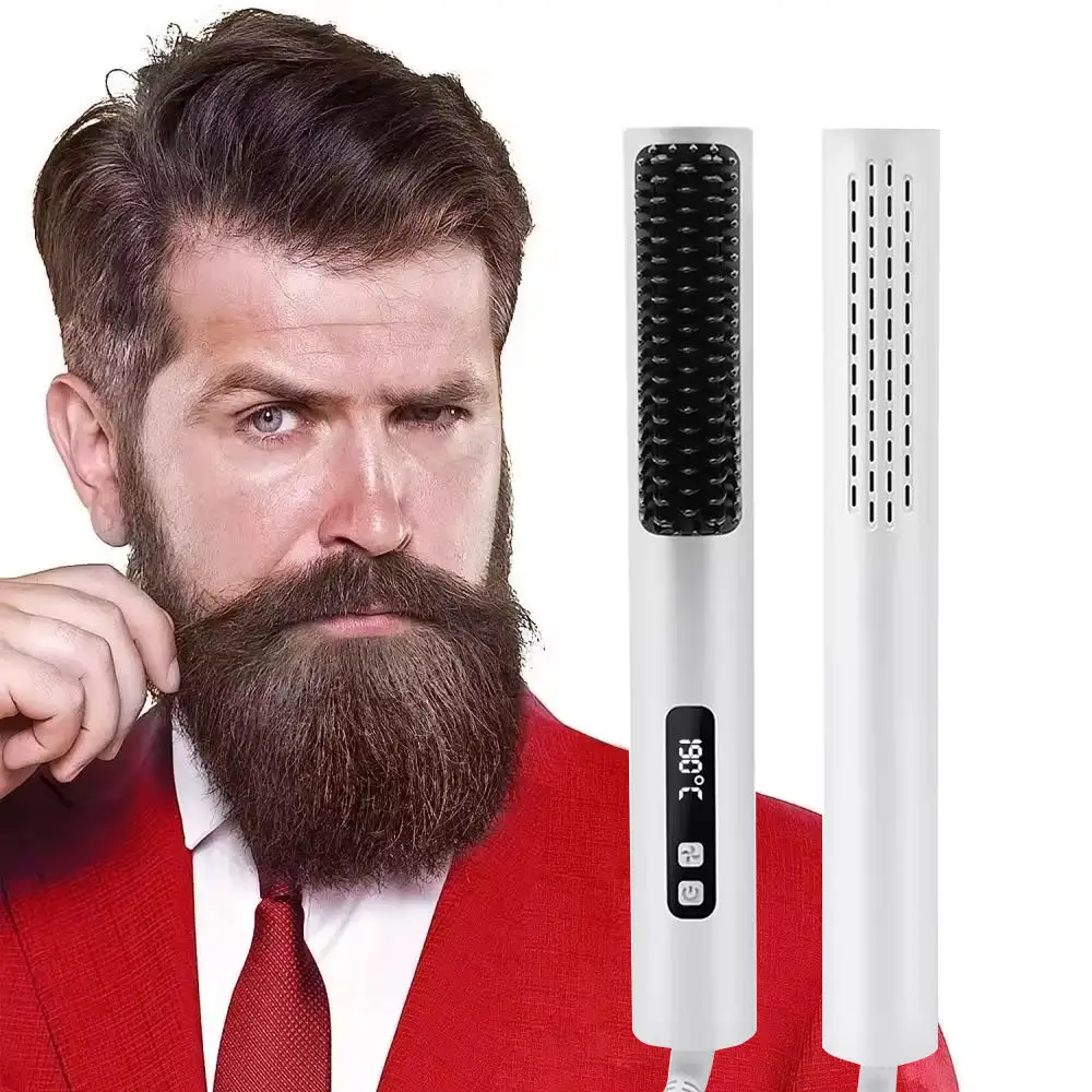 Plancha de pelo, peine caliente 3 en 1, plancha plana, cepillo para el pelo, peines para Barba, alisador de pelo de calentamiento rápido de cerámica, peine, plancha para peinar