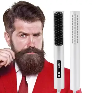 Fer à lisser Peigne chaud 3 en 1 Fer plat Brosse à cheveux Peignes à barbe Céramique Chauffage rapide Peigne à lisser Fer à coiffer