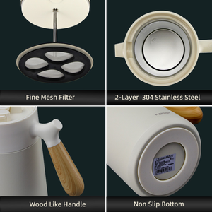 PINKAH Offre Spéciale 32oz/950ml Surface en bois de chêne en acier inoxydable isolé Presse française Cafetière Espresso Cafetière ou théière - Product Image 4