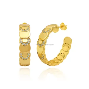 Anting kuningan lapis emas 18K, perhiasan modis, anting-anting Chunky mewah untuk wanita