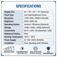 Kiosco Digital Inteligente para Exteriores Personalizado, Pantalla de Señalización Digital Legible Bajo la Luz Solar, Resistente al Agua IP65, Funcionamiento 24/7