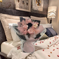 Bouquet de roses éternelles élégantes faites à la main, longue durée (3-5 ans), pour mariage, Saint-Valentin, fête des mères, boîte carrée LED, cadeau