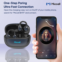 Miccell écouteurs à pince TWS casques de sport de jeu à faible latence écouteurs à conduction osseuse sans fil Ows oreille ouverte Tws écouteurs