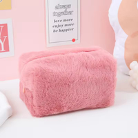 Sac à main en peluche macaron grande capacité, portable, doux et moelleux, rose et noir, pour rangement et maquillage