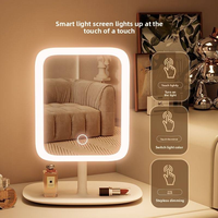 Miroir de maquillage intelligent à LED en plastique avec éclairage et rangement, pour chambre à coucher, coiffeuse, maison, ou comme miroir de bureau pour dortoir étudiant