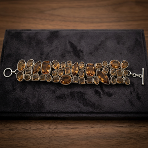 Pulsera de Cadena con Eslabones Chapados en Plata Antigua, Diseño Geométrico Clásico con Piedra de Ámbar, Estilo Vintage para Mujer, Regalo de Joyería - Product Image 3