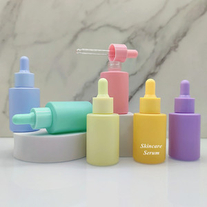 Luxury Cosmetic 20ml 30ml 50ml 60ml 80ml 100ml Custom Frosted Beige Pink Purple Yellow Tan Color Glass Serum <b>Bottle</b> with Dropper - Product Image 2