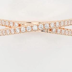 Diseño único Cruz sobre doble banda 1,5mm U-prong Pave Diamond Anillos Mujeres 14K 18K Oro Anillo de bodas Compromiso - Product Image 2