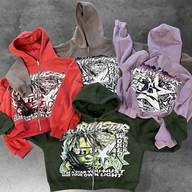 Digital Print Men Hoodies Unisex Fleece Street Wear Zip up Hoodies High Quality Custom Hip Hop Y2k Graphic Print Men Hoodies