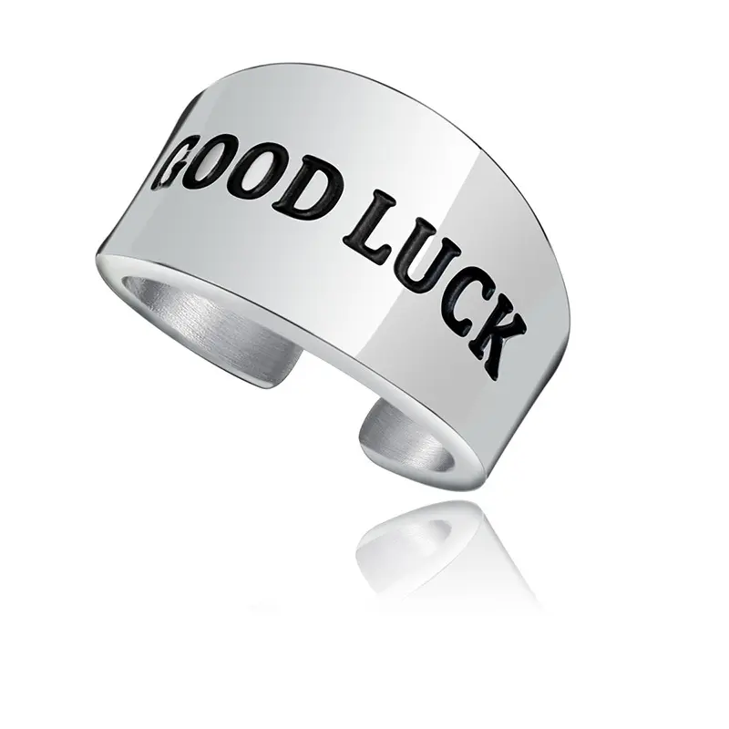 Good Luck Lovers' Ring Stainless Steel High Quality Casual Fashion Blackened Letter Fade resistant Fashion Cool Ring