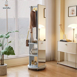 Perchero de madera maciza de longitud completa con percha giratoria, armario con espejo de pie, perchero, soporte para dormitorio con ruedas - Product Image 3