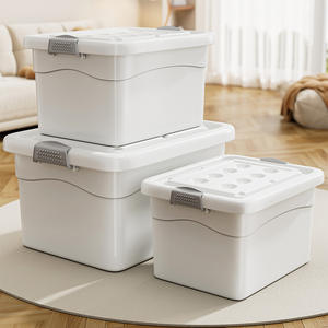 Caja de almacenamiento para el hogar, organizador de ropa rectangular de color sólido, tapa abatible de gran capacidad con tapa para ropa y juguetes - Product Image 1